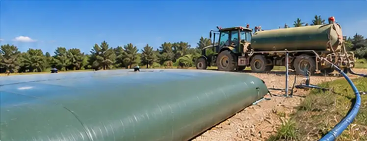 Εγκατεστημένη εύκαμπτη δεξαμενή CITERNEO δίπλα σε βυτίο λιπασμάτων