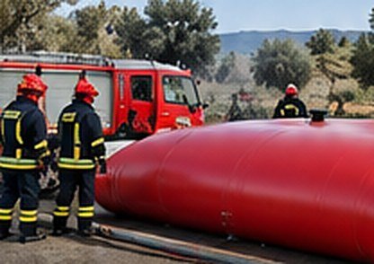 Πυροσβέστες δίπλα σε δεξαμενή πυρόσβεσης CITERNEO