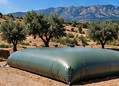 Εύκαμπτη δεξαμενή αποθήκευσης νερού σε ελαιώνα