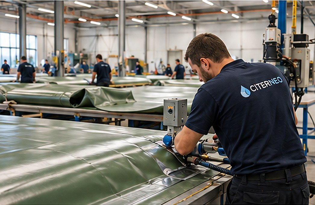 flextank-etaireia-factory Συγκόλληση εύκαμπτων δεξαμενών CITERNEO στη μονάδα παραγωγής